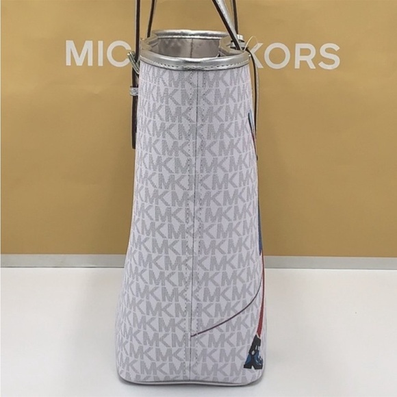 Michael Kors Signature Jet Set Girls Medium Carryall Tote Bright White Multi - Picture 5 of 14
